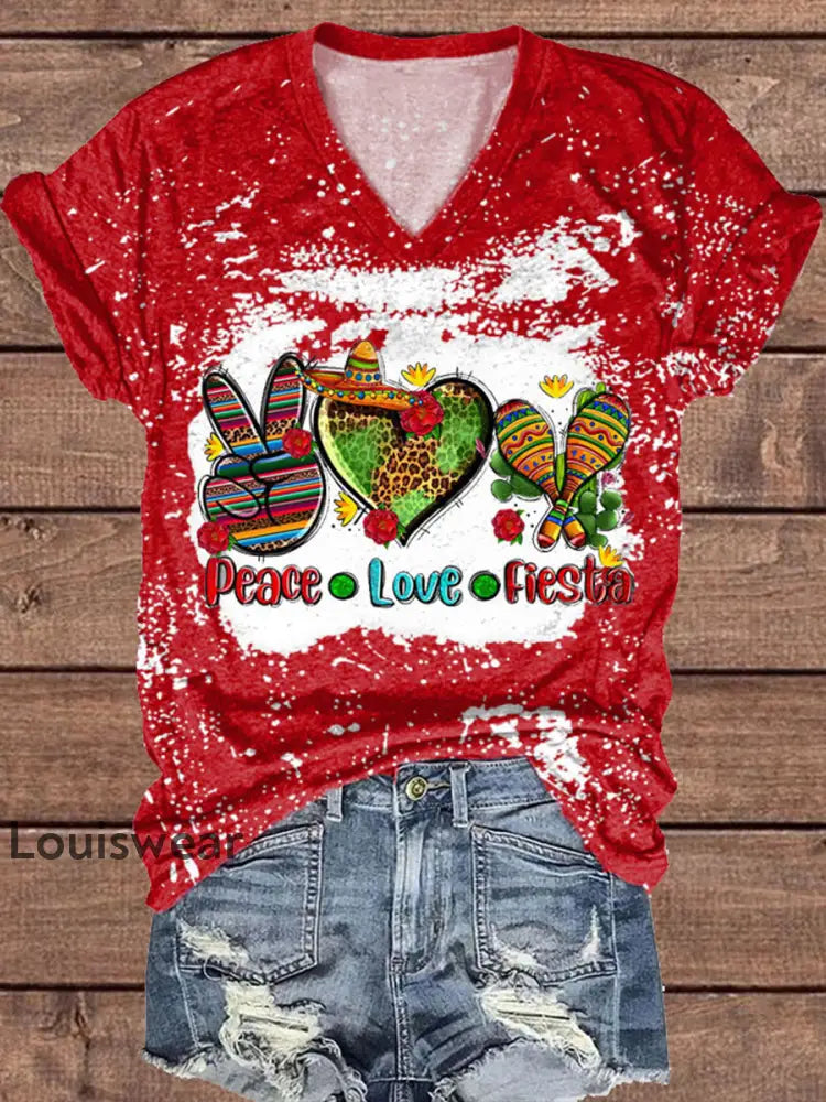 Damen Mexiko Cinco De Mayo Blumen kunst bedrucktes Top Rot / L