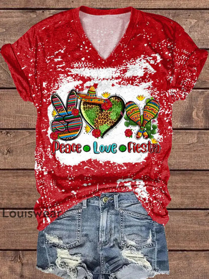 Damen Mexiko Cinco De Mayo Blumen kunst bedrucktes Top Rot / L