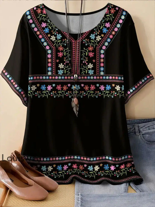 Damen Mexiko Cinco De Mayo Blumen kunst bedrucktes Top Schwarz / S