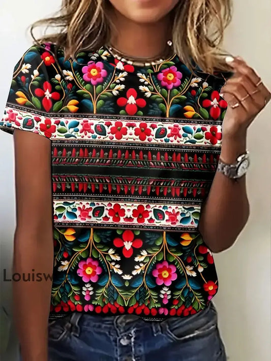 Damen Mexiko Cinco De Mayo Blumen kunst bedrucktes Top Schwarz / S