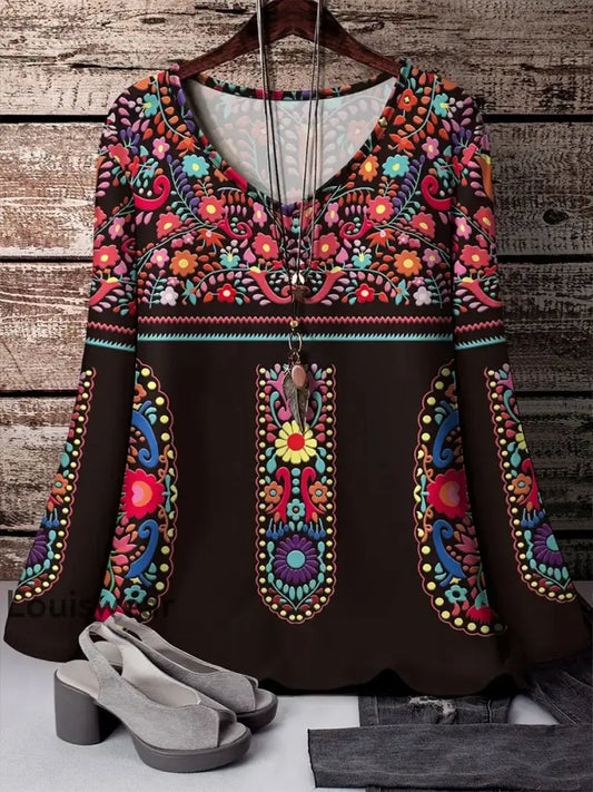 Damen Mexiko Cinco De Mayo Blumen kunst bedrucktes Top Schwarz / S