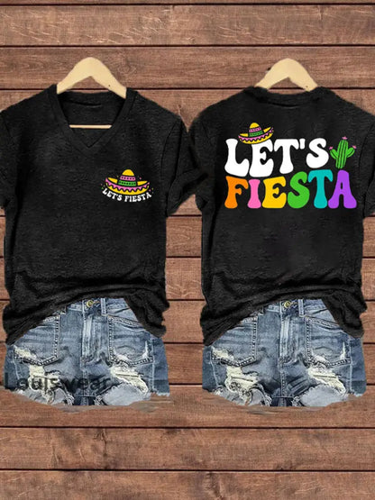 Damen Mexiko Cinco De Mayo Blumen kunst bedrucktes Top Schwarz / S