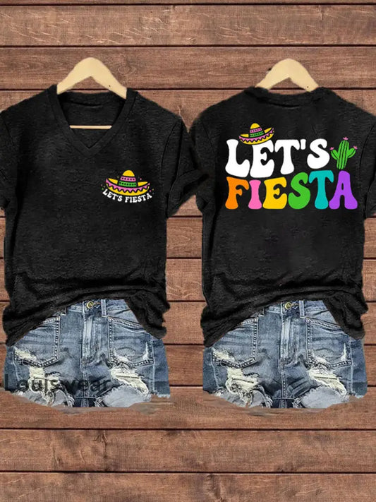 Damen Mexiko Cinco De Mayo Blumen kunst bedrucktes Top Schwarz / S