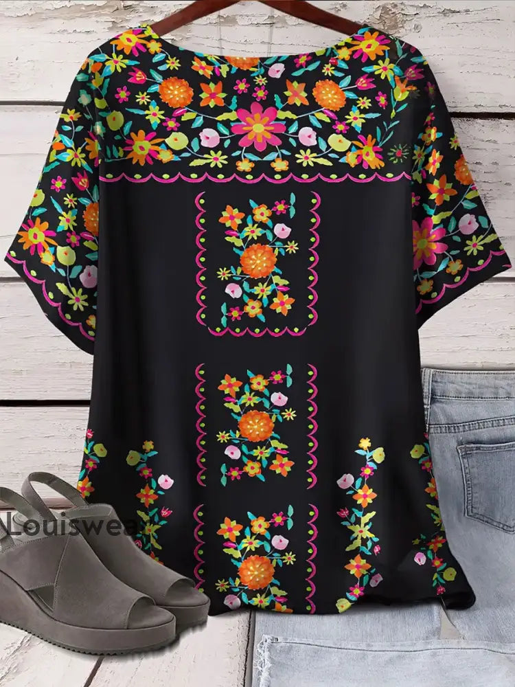 Damen Mexiko Cinco De Mayo Floral Printed Top