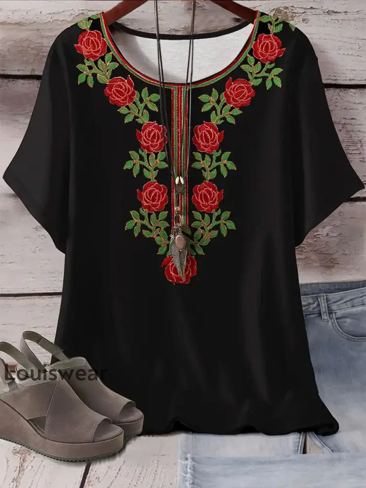 Damen Mexiko Cinco De Mayo Floral Printed Top Schwarz / S