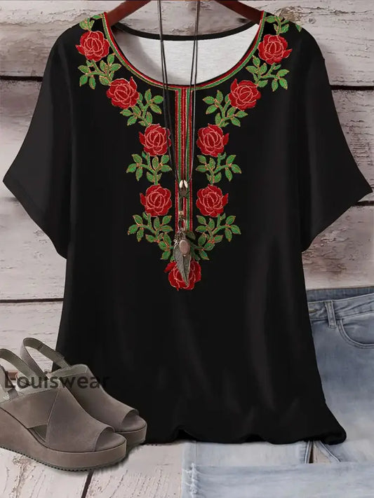 Damen Mexiko Cinco De Mayo Floral Printed Top Schwarz / S