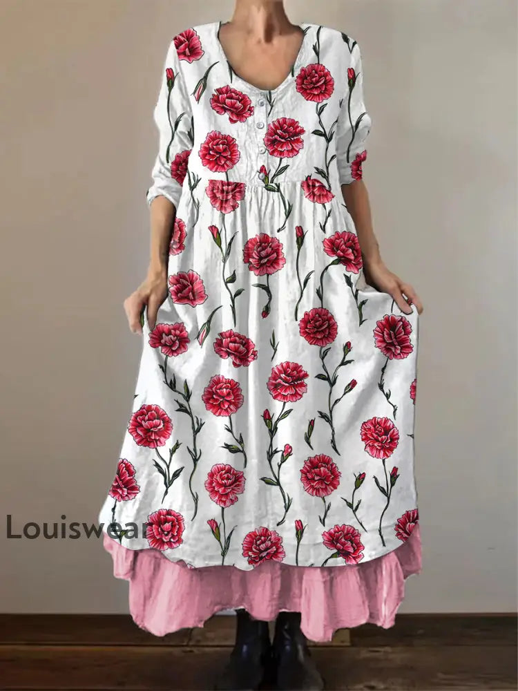 Damen-Nelken druck Freizeit kleid Rosa / S