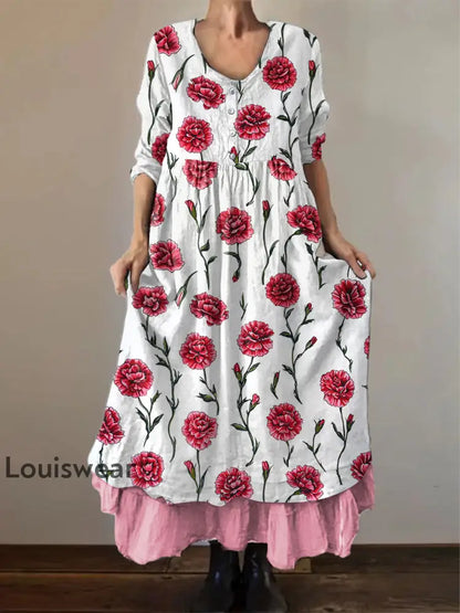 Damen-Nelken druck Freizeit kleid Rosa / S