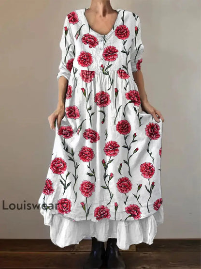 Damen-Nelken druck Freizeit kleid Weiß / S