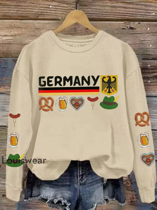 Damen-Sweatshirt mit Germamie bedrucktes lässiges langärmliges Sweatshirt Aprikose / S
