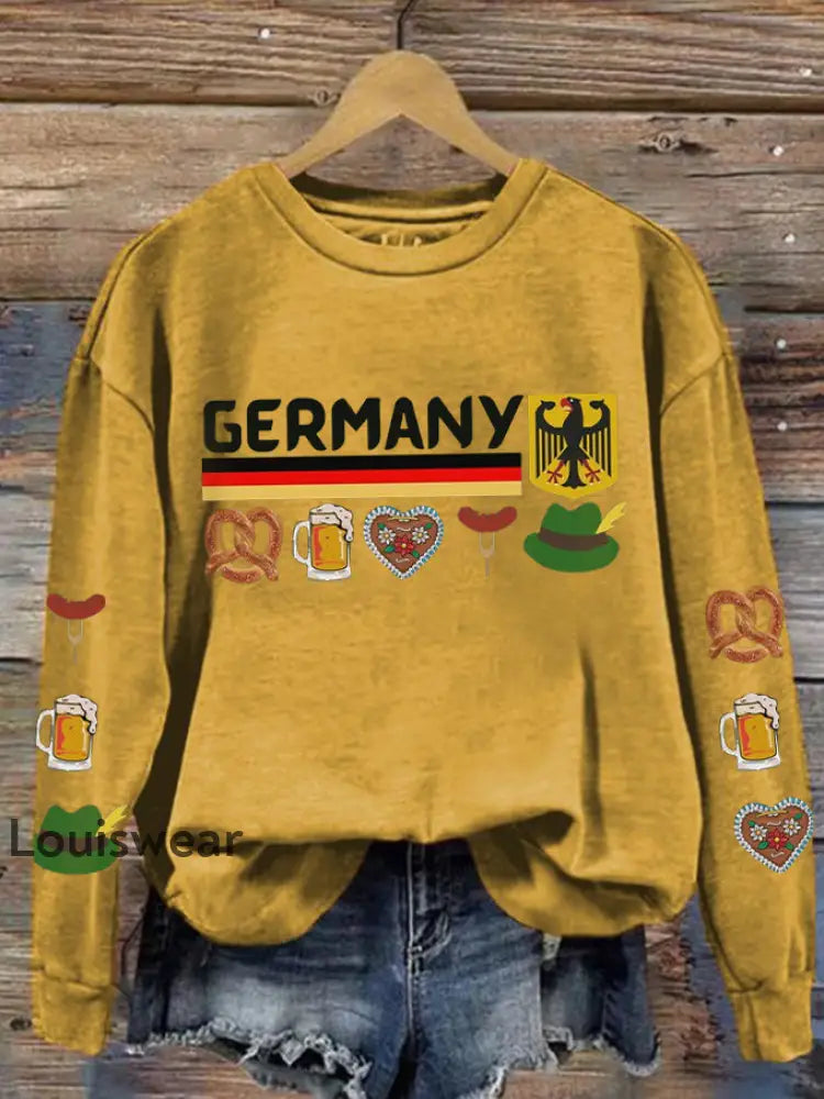 Damen-Sweatshirt mit Germamie bedrucktes lässiges langärmliges Sweatshirt Gelb / S