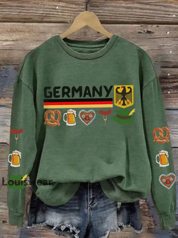 Damen-Sweatshirt mit Germamie bedrucktes lässiges langärmliges Sweatshirt Grün / 2XL