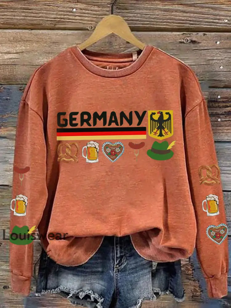 Damen-Sweatshirt mit Germamie bedrucktes lässiges langärmliges Sweatshirt Orange / S