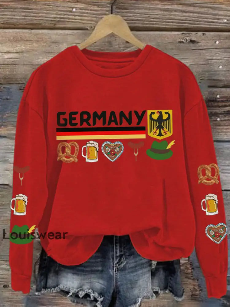 Damen-Sweatshirt mit Germamie bedrucktes lässiges langärmliges Sweatshirt Rot / S