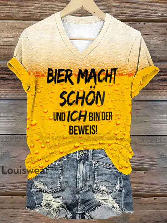 Damen T-Shirt mit Druck ’Deutscher Bier Tag - Bier Macht Schön und Ich Bin Der Beweis’ Gelb / S