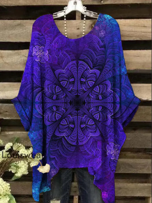 Damen Vintage Blumen druck Design Top Lila / S