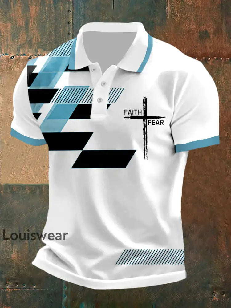 Der Glaube der Männer über die Angst Kreuz Glaube Casual Polo Blau / S