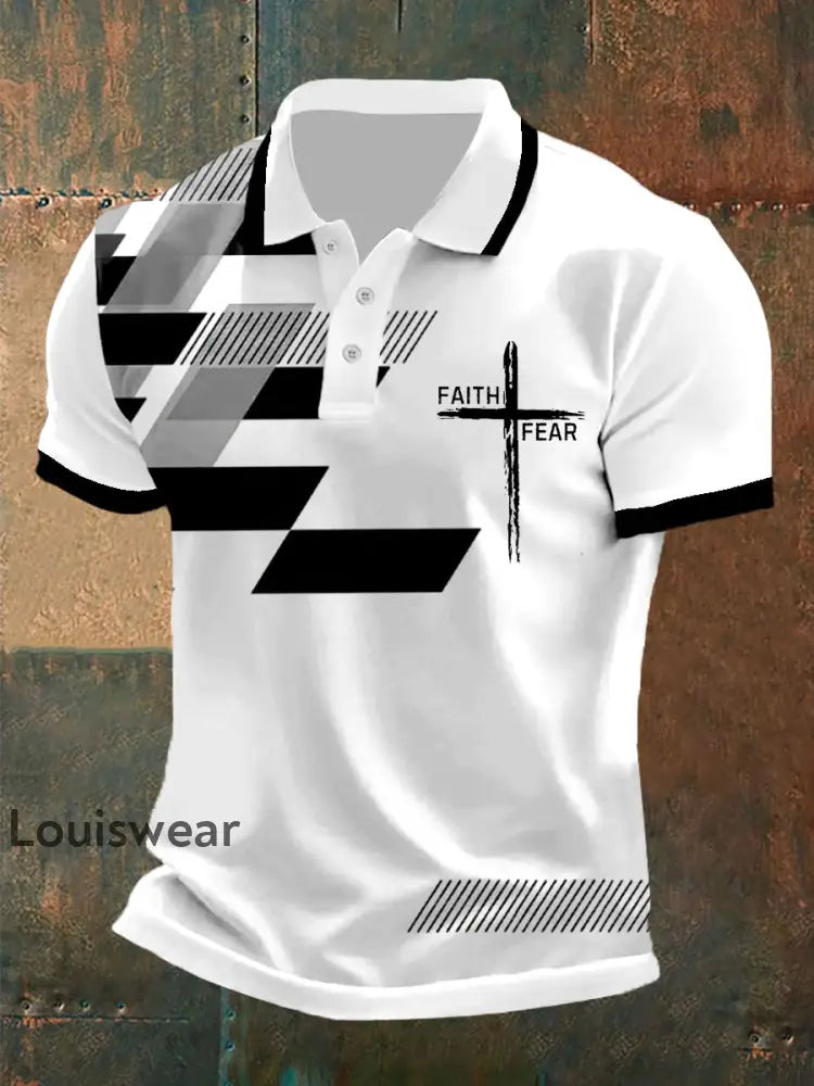 Der Glaube der Männer über die Angst Kreuz Glaube Casual Polo Schwarz / S