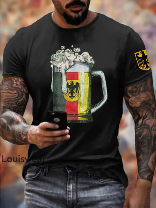Deutsches Bierbecher-Bedrucktes Kurzarm-T-Shirt für Männer Schwarz / S