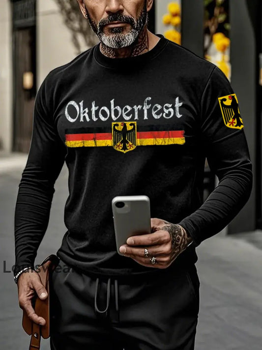 Deutsches Oktoberfest-Print Pullover für Männer mit langen Ärmeln Schwarz / S