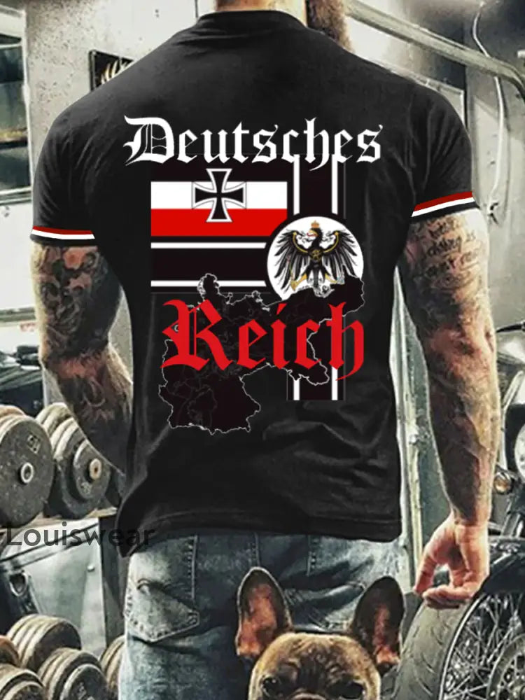 Deutsches Reich bedrucktes Kurzarm-T-Shirt für Männer Schwarz / S
