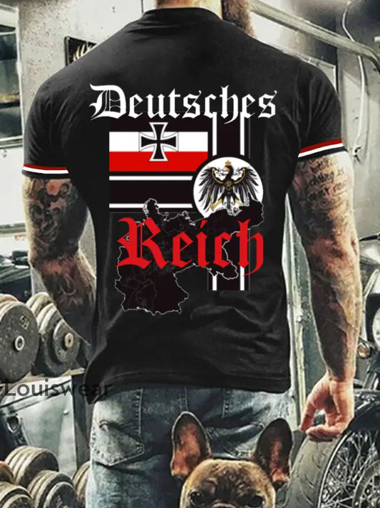Deutsches Reich bedrucktes Kurzarm-T-Shirt für Männer Schwarz / S