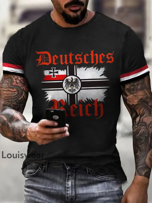 Deutsches Reich bedrucktes Kurzarm-T-Shirt für Männer Schwarz / S