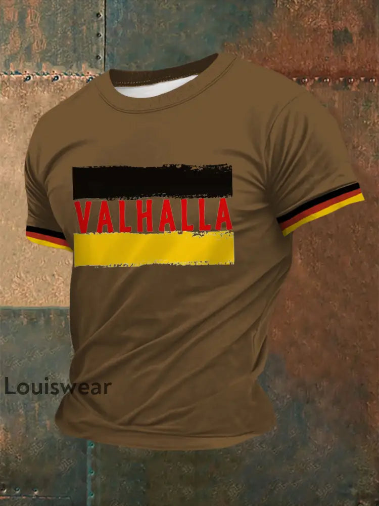 Deutsches Wikinger-Bedrucktes Kurzarm-T-Shirt für Männer Braun / S