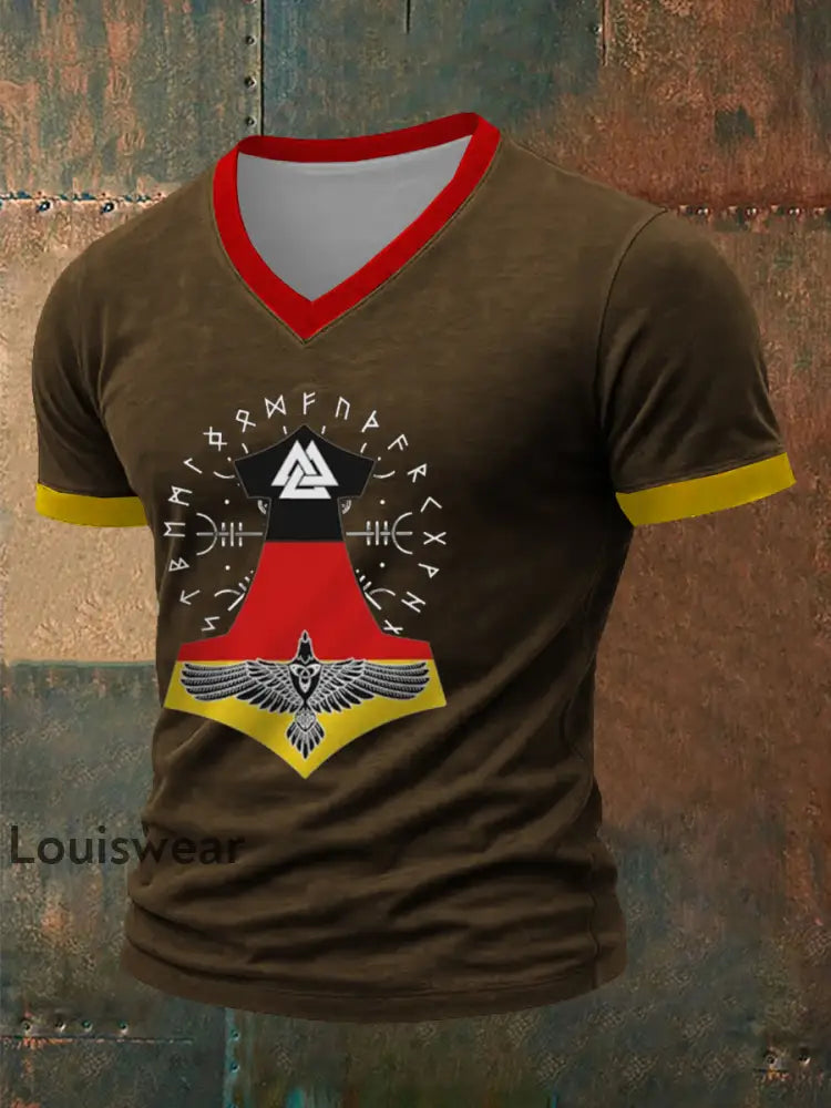 Deutsches Wikinger-Bedrucktes Kurzarm-T-Shirt für Männer Braun / S