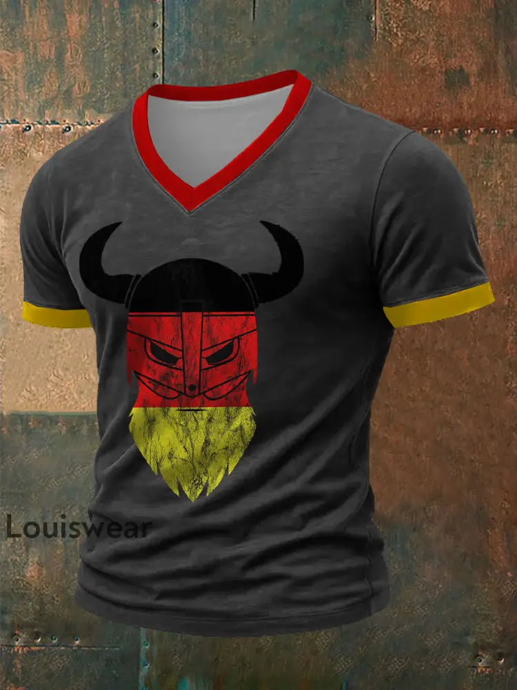 Deutsches Wikinger-Bedrucktes Kurzarm-T-Shirt für Männer Dunkelgrau / S