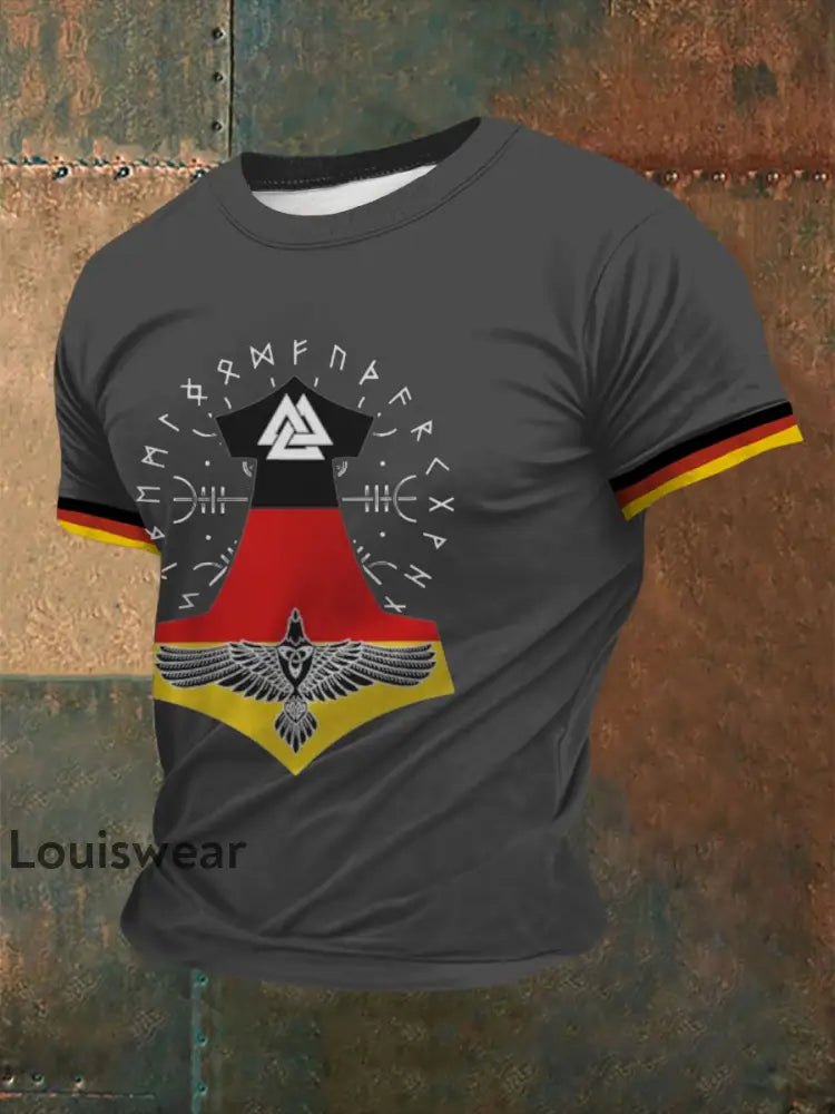 Deutsches Wikinger-Bedrucktes Kurzarm-T-Shirt für Männer Dunkelgrau / S