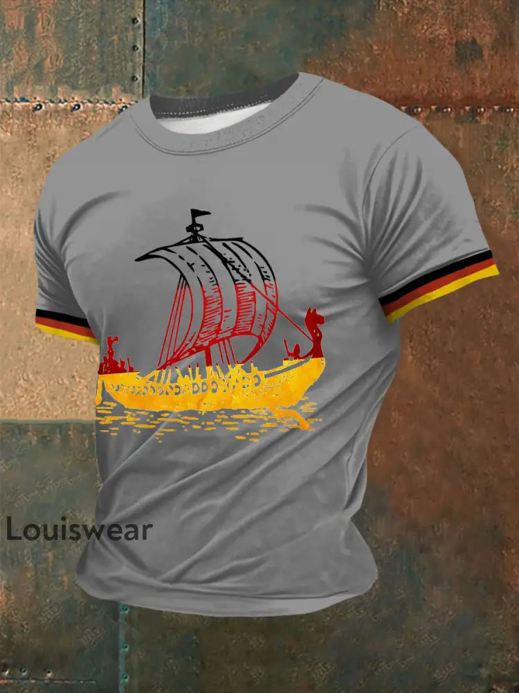 Deutsches Wikinger-Bedrucktes Kurzarm-T-Shirt für Männer Hellgrau / S