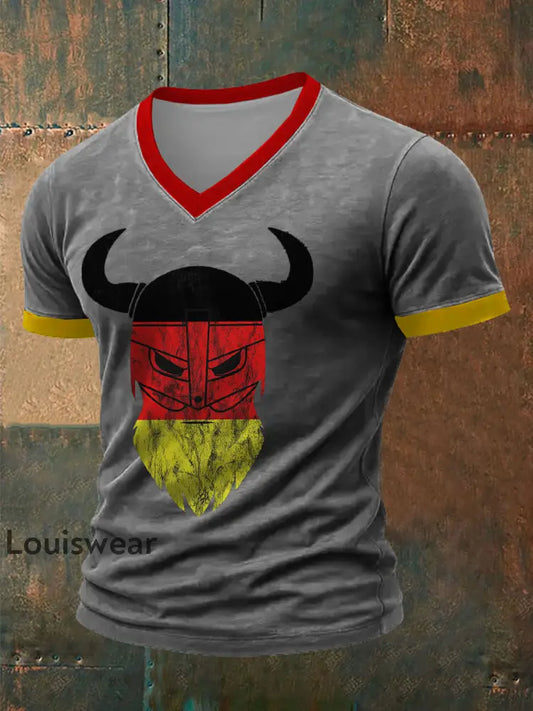 Deutsches Wikinger-Bedrucktes Kurzarm-T-Shirt für Männer Hellgrau / S