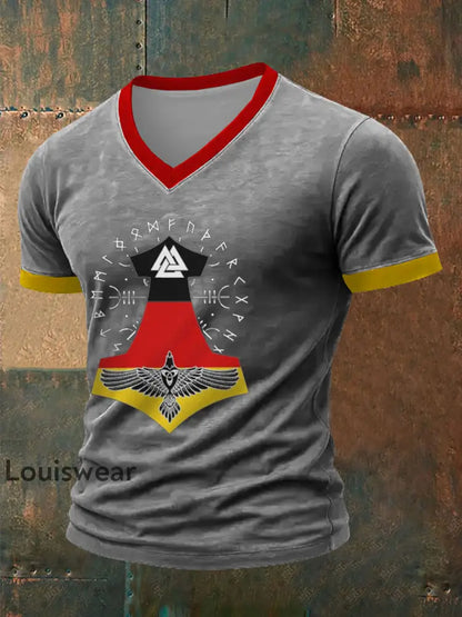Deutsches Wikinger-Bedrucktes Kurzarm-T-Shirt für Männer Hellgrau / S