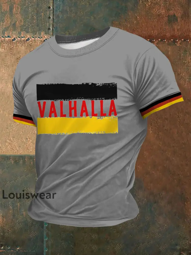 Deutsches Wikinger-Bedrucktes Kurzarm-T-Shirt für Männer Hellgrau / S
