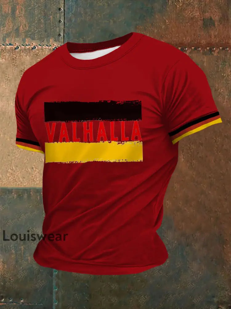 Deutsches Wikinger-Bedrucktes Kurzarm-T-Shirt für Männer Rot / S