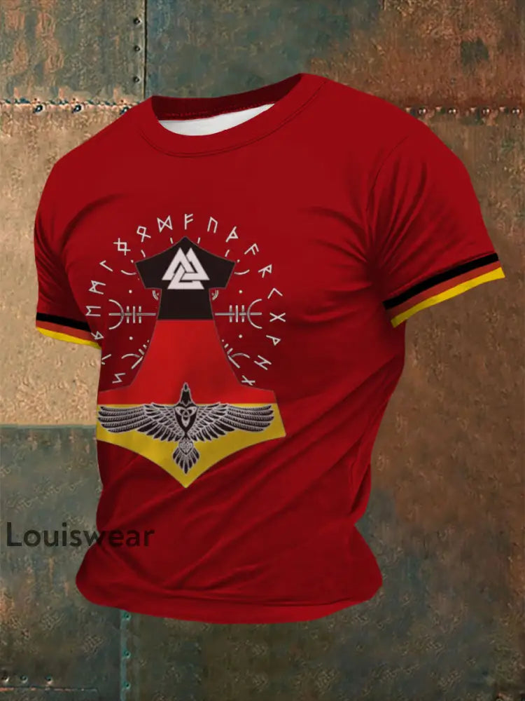 Deutsches Wikinger-Bedrucktes Kurzarm-T-Shirt für Männer Rot / S