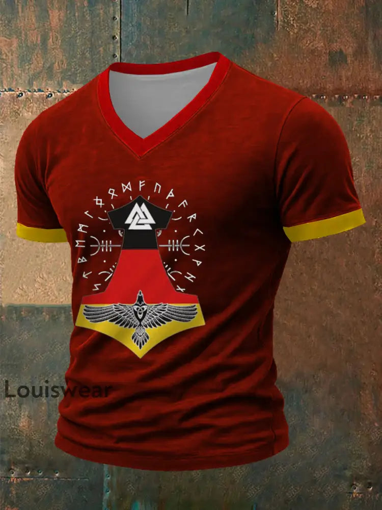 Deutsches Wikinger-Bedrucktes Kurzarm-T-Shirt für Männer Rot / S