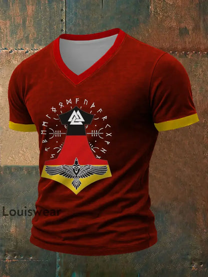 Deutsches Wikinger-Bedrucktes Kurzarm-T-Shirt für Männer Rot / S