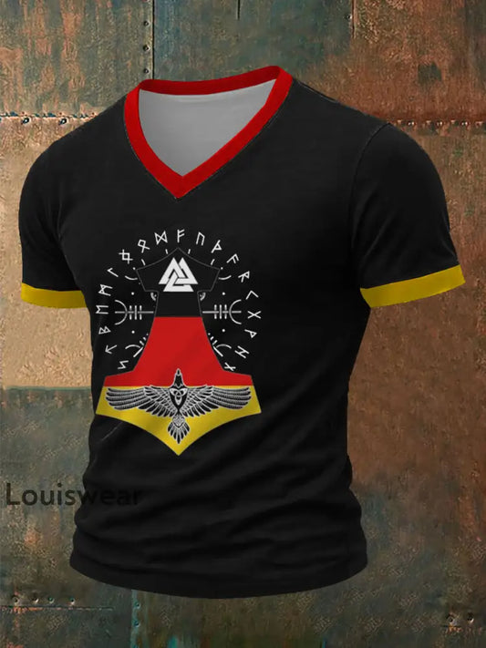 Deutsches Wikinger-Bedrucktes Kurzarm-T-Shirt für Männer Schwarz / S