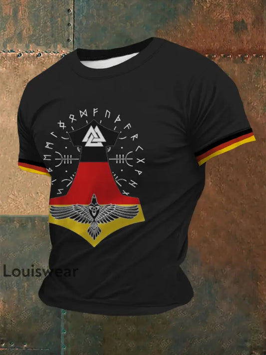 Deutsches Wikinger-Bedrucktes Kurzarm-T-Shirt für Männer Schwarz / S