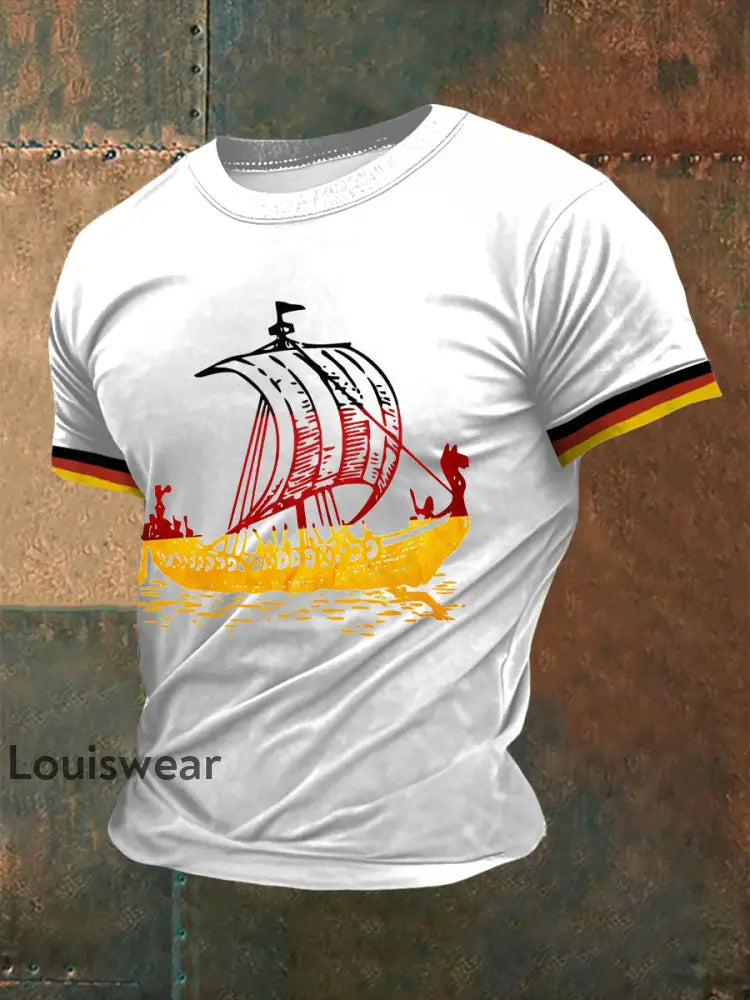 Deutsches Wikinger-Bedrucktes Kurzarm-T-Shirt für Männer Weiß / S