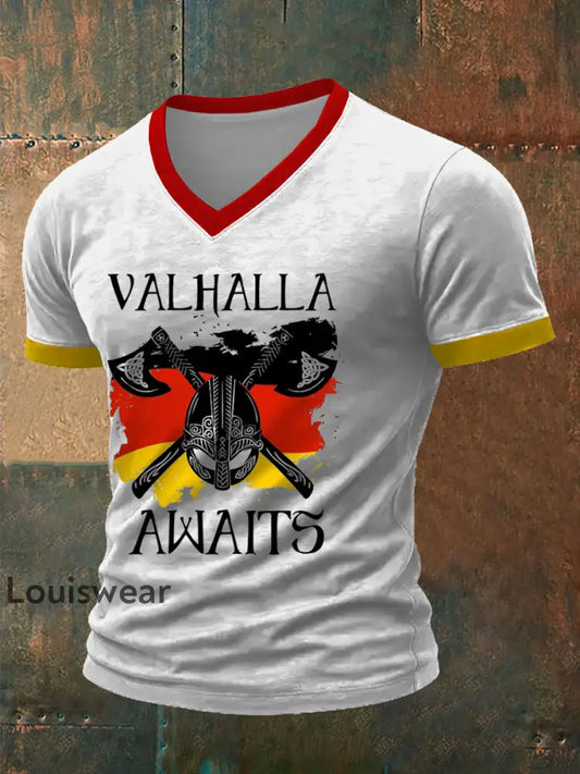 Deutsches Wikinger-Bedrucktes Kurzarm-T-Shirt für Männer Weiß / S