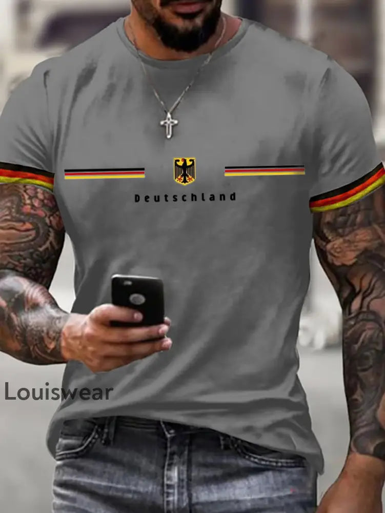 Deutschland bedrucktes Kurzarm-T-Shirt für Männer Grau / S