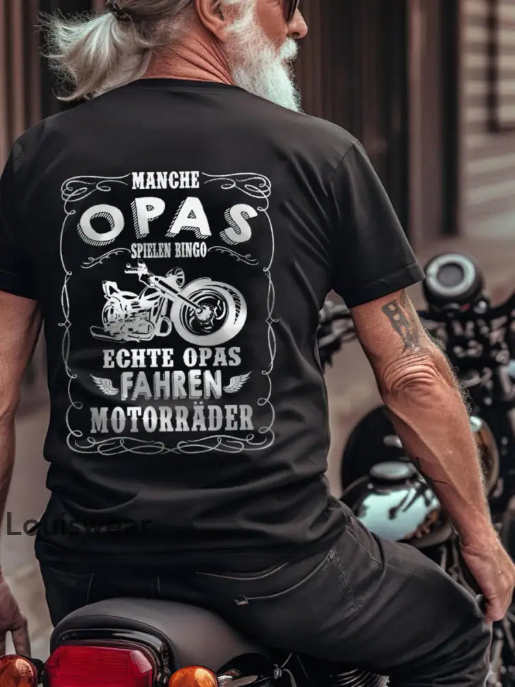 Echte Opas Fahren Motorrad bedrucktes Kurzarm-T-Shirt für Herren Schwarz / S