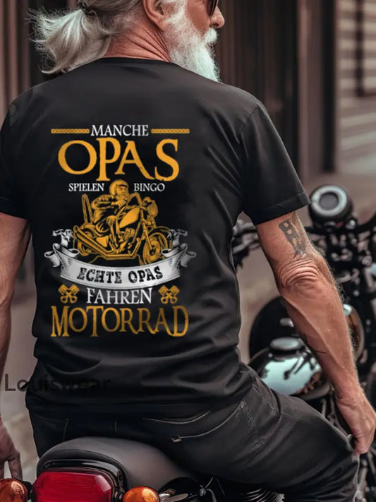 Echte Opas fahrener Motorrad bedrucktes Kurzarm-T-Shirt für Herren Schwarz / S