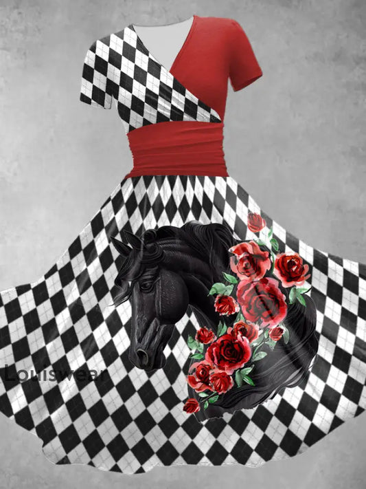Frauen Derby Rose Check Kleid Rot / S