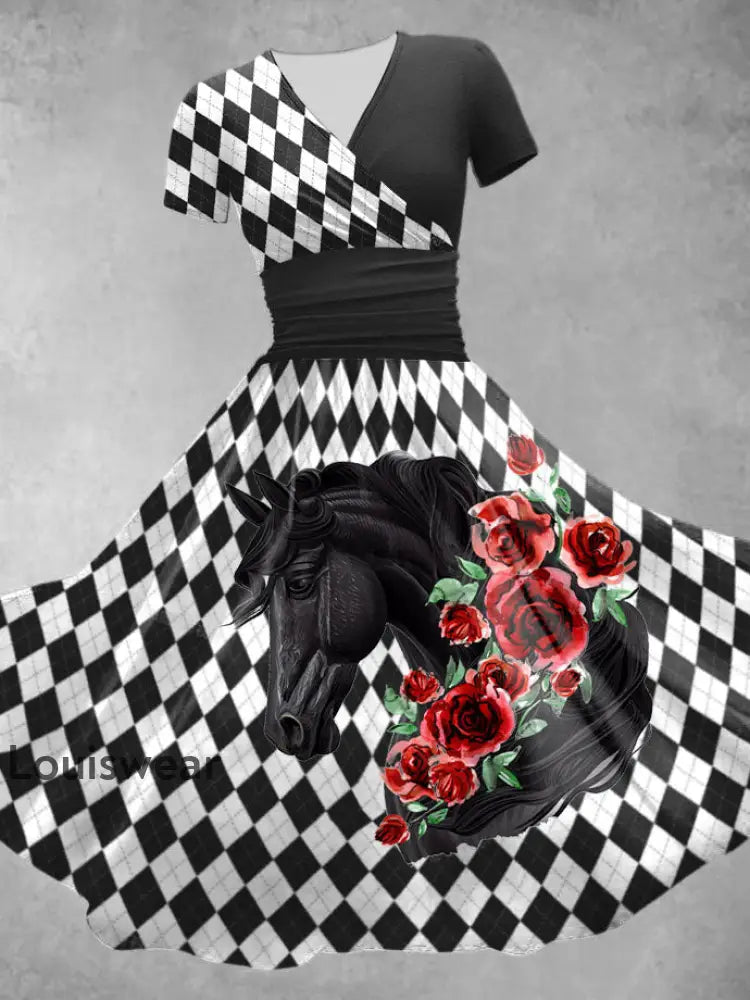 Frauen Derby Rose Check Kleid Schwarz / S