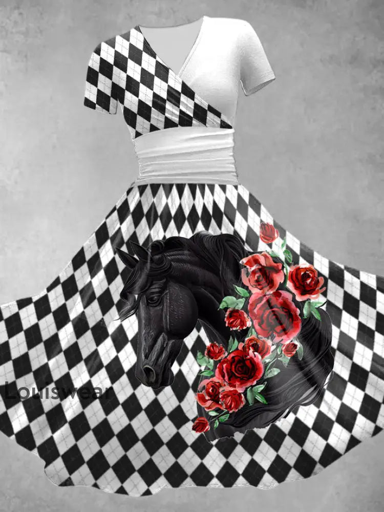 Frauen Derby Rose Check Kleid Weiß / S