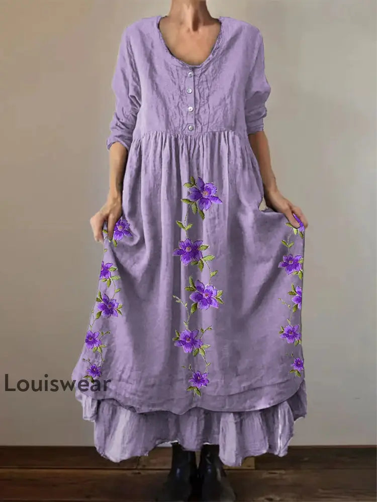 Frauen lila Blumen drucken Alzheimer-Bewusstsein Unterstützung Kleid Lavendel / S